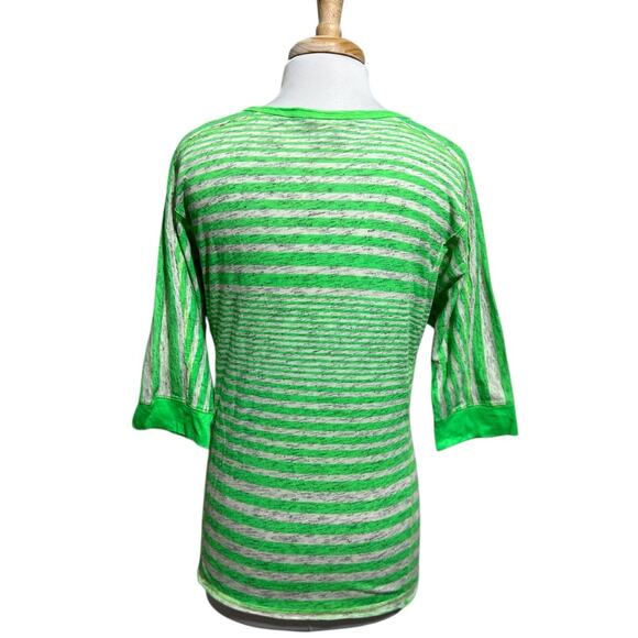 UnionBay Vtg Y2K Neon Green Stripe Henley 3/4 Sleeve Shirt Women's L - Picture 5 of 6
